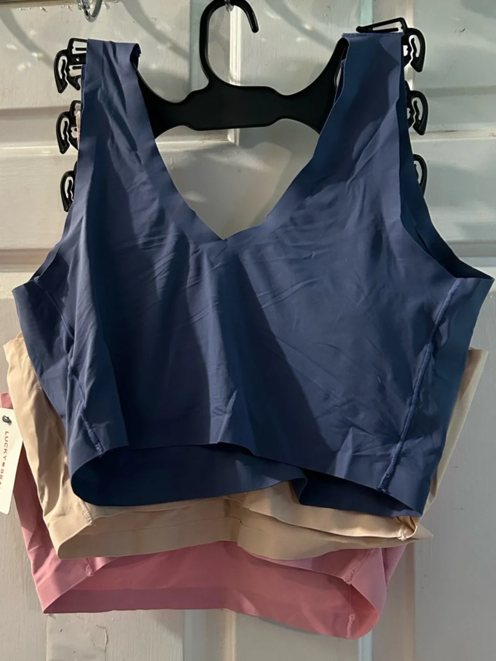 Lucky Brand Seamless V-Neck Bralette Set in Pink, Navy & Beige - Picture 2 of 2